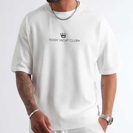 Teddy Yacht Club - Ensemble Tee Shirt Et Short Waffle Maison De Couture Rush Blanc Noir