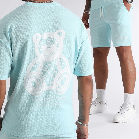 Teddy Yacht Club - Conjunto de camiseta y pantalón corto Rush Waffle Azul claro Blanco