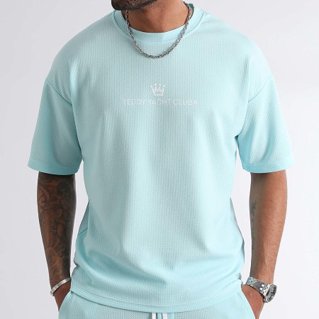 Teddy Yacht Club - Conjunto de camiseta y pantalón corto Rush Waffle Azul claro Blanco