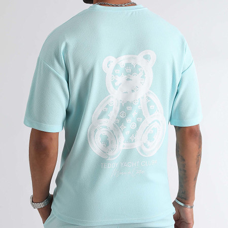 Teddy Yacht Club - Ensemble Tee Shirt Et Short Waffle Maison De Couture Rush Bleu Clair Blanc