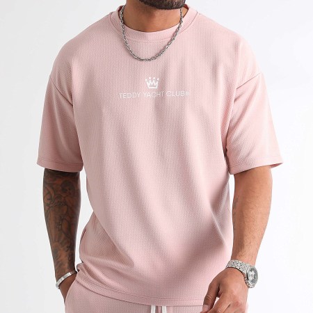 Teddy Yacht Club - Rush Maison De Couture Conjunto de camiseta y pantalón corto rosa y blanco
