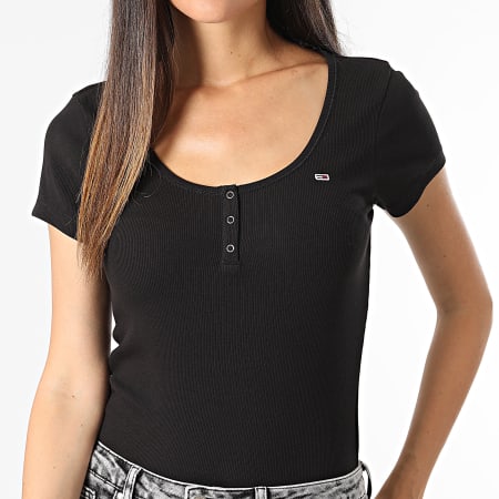 Tommy Jeans - Tee Shirt Slim Femme Henley Top SS 8669 Noir