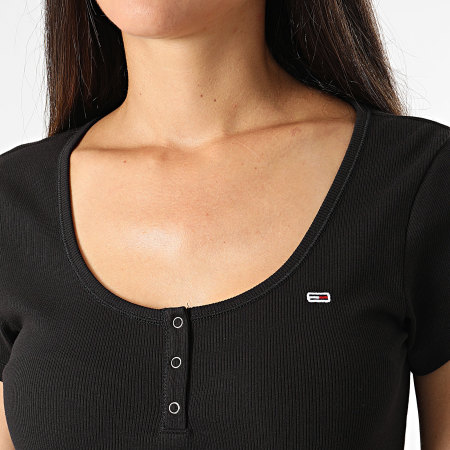 Tommy Jeans - Slim Tee Shirt Mujer Henley Top SS 8669 Negro