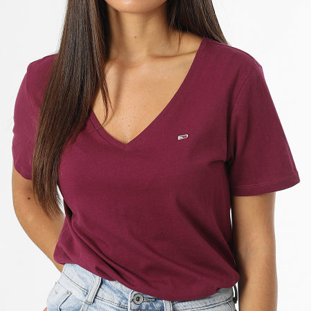 Tommy Jeans - Lote de 2 camisetas de mujer Slim Tee Shirts Soft 1458 White Plum