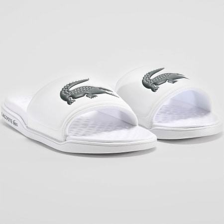 Lacoste - Claquettes Serve Slide Dual Logo Crocodile Blanc