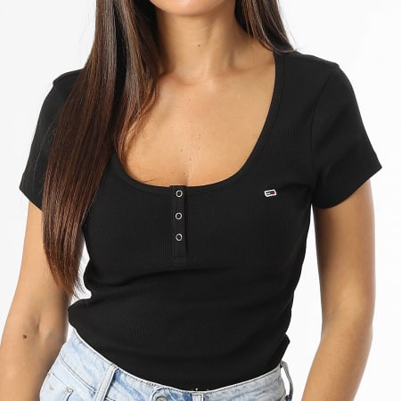 Tommy Jeans - Set di 2 camicie Henley SS a costine da donna 7882 bianco nero