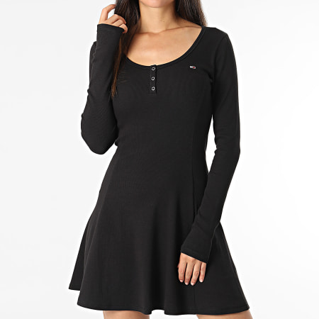 Tommy Jeans - Robe Femme Henley Flare 8482 Noir