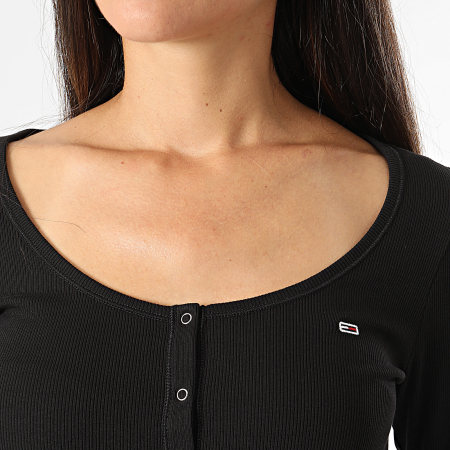 Tommy Jeans - Tee Shirt Manches Longues Slim Femme Button 8431 Noir