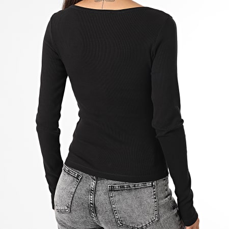 Tommy Jeans - Tee Shirt Manches Longues Slim Femme Button 8431 Noir