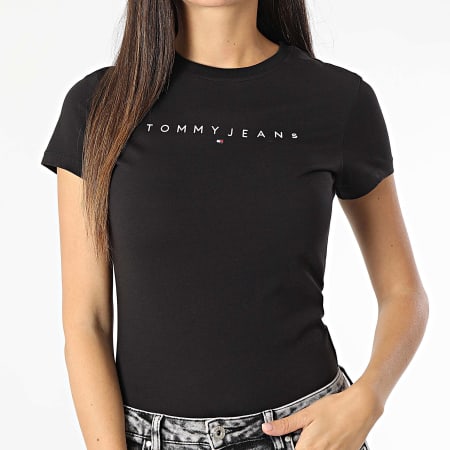 Tommy Jeans - Tee Shirt Femme Slim Linear 8398 Noir