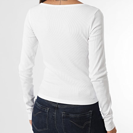 Tommy Jeans - Tee Shirt Manches Longues Slim Femme Button 8431 Blanc