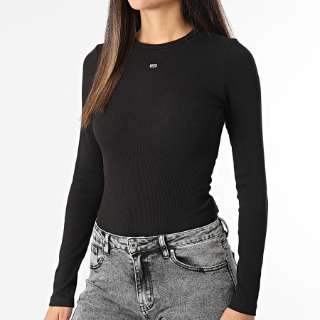 Tommy Jeans - Essential Rib 7387 Camiseta negra de manga larga para mujer