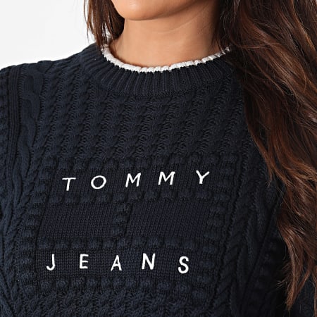 Tommy Jeans - Maglione donna Bubble Cable Flag 8522 blu navy