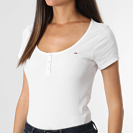 Tommy Jeans - Tee Shirt Slim Donna Henley Top SS 8669 Bianco