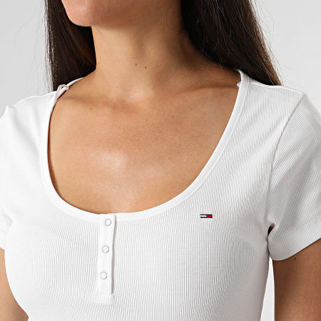 Tommy Jeans - Camiseta Slim Mujer Henley Top SS 8669 Blanco