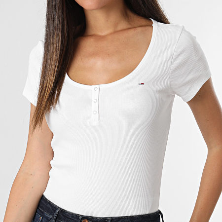 Tommy Jeans - Tee Shirt Slim Femme Henley Top SS 8669 Blanc