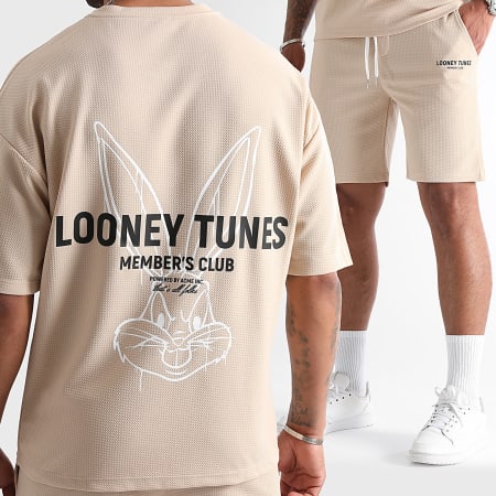 Looney Tunes - Ensemble Tee Shirt Et Short Waffle Summer Bugs Bunny Beige Blanc