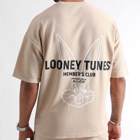 Looney Tunes - Ensemble Tee Shirt Et Short Waffle Summer Bugs Bunny Beige Blanc