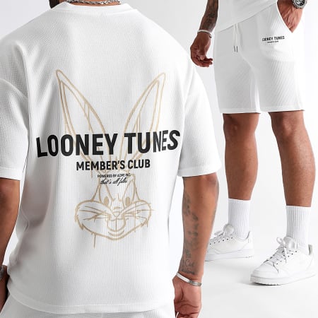 Looney Tunes - Ensemble Tee Shirt Et Short Waffle Summer Bugs Bunny Blanc Beige