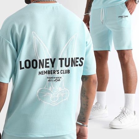 Looney Tunes - Ensemble Tee Shirt Et Short Waffle Summer Bugs Bunny Bleu Clair Blanc