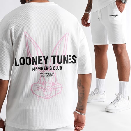 Looney Tunes - Ensemble Tee Shirt Et Short Waffle Summer Bugs Bunny Blanc Rose