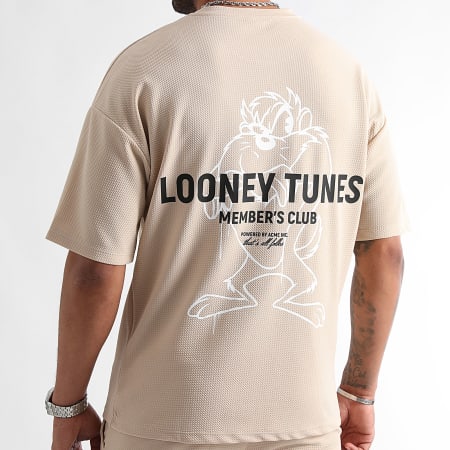 Looney Tunes - Conjunto de camiseta y pantalón corto de verano Taz Beige Blanco