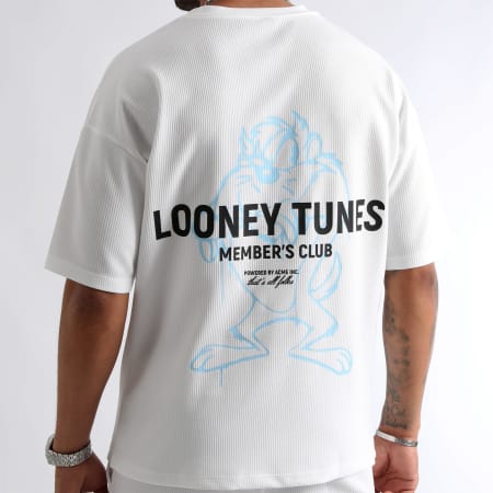 Looney Tunes - Ensemble Tee Shirt Et Short Waffle Summer Taz Blanc Bleu Clair