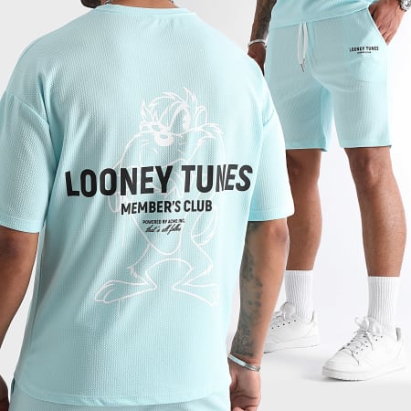 Looney Tunes - Set di maglietta e pantaloncini estivi Waffle Taz Azzurro Bianco