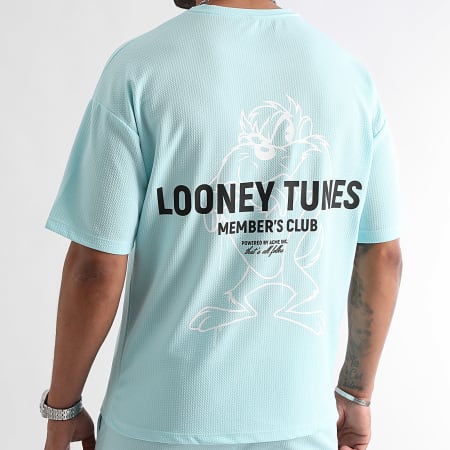 Looney Tunes - Ensemble Tee Shirt Et Short Waffle Summer Taz Bleu Clair Blanc