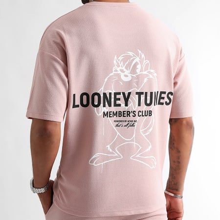 Looney Tunes - Ensemble Tee Shirt Et Short Waffle Summer Taz Rose Blanc