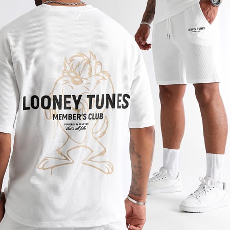 Looney Tunes - Set di magliette e pantaloncini Waffle Summer Taz White Beige