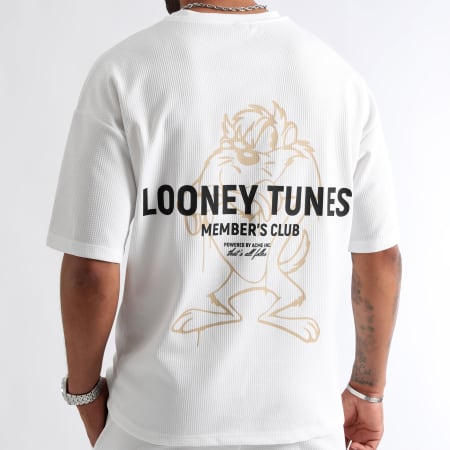 Looney Tunes - Ensemble Tee Shirt Et Short Waffle Summer Taz Blanc Beige