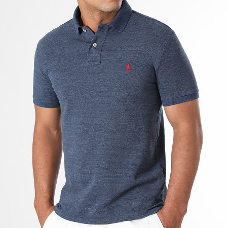 Polo Ralph Lauren - Marineblauw Piqué Slim Katoenen Poloshirt met Korte Mouwen