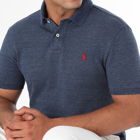 Polo Ralph Lauren - Marineblauw Piqué Slim Katoenen Poloshirt met Korte Mouwen