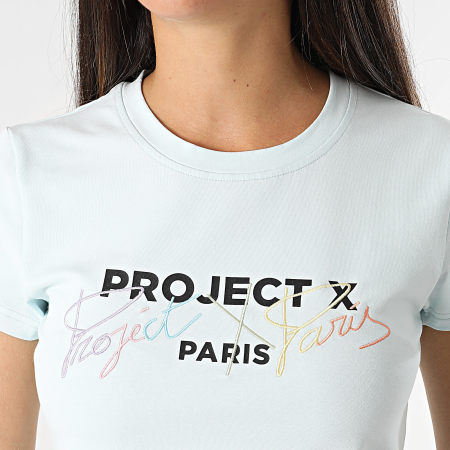 Project X Paris - Tee Shirt Col Rond Femme F221119 Bleu Clair