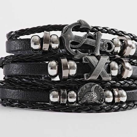 Frilivin - Lot De 3 Bracelets Noir Argenté