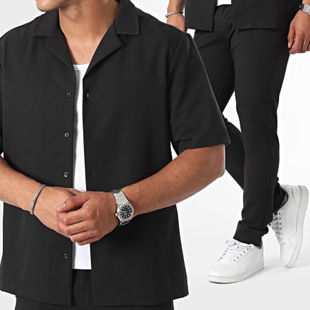 Frilivin - Conjunto de camisa negra de manga corta y pantalón chino