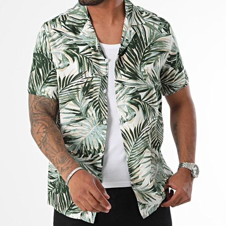 Frilivin - Camisa de manga corta Blanco Verde Beige