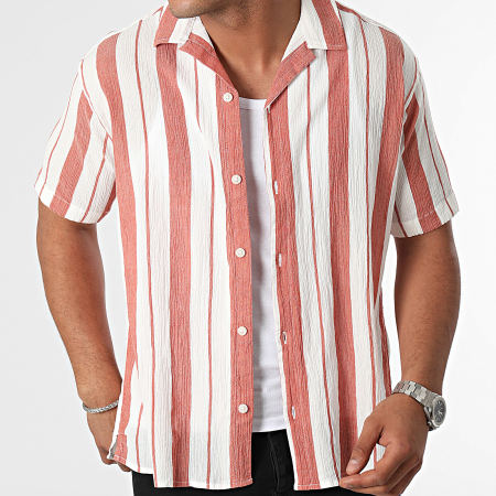 Jack And Jones - Camicia Luke Crepe Resort a maniche corte Bianco Rosso Mattone