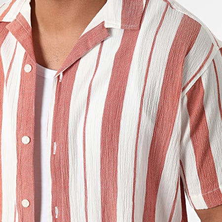 Jack And Jones - Luke Crepe Resort Camisa Manga Corta Blanco Rojo Ladrillo