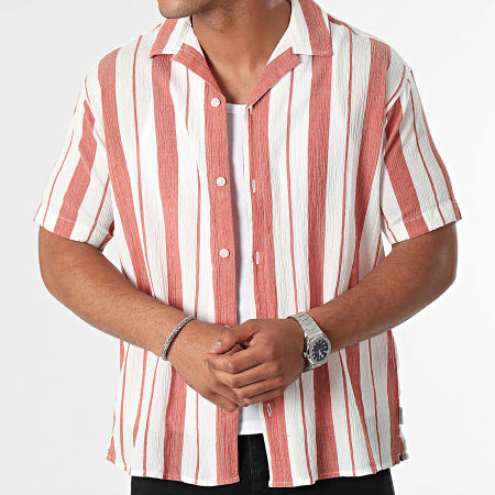 Jack And Jones - Camicia Luke Crepe Resort a maniche corte Bianco Rosso Mattone