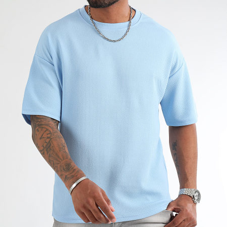 LBO - Tee Shirt Texturé Waffle Large 1387 Bleu Clair