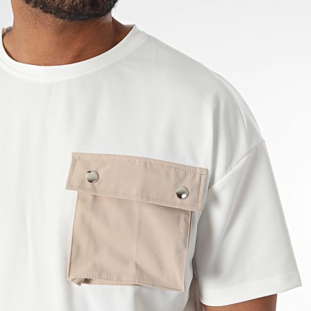 Frilivin - Ensemble Tee Shirt Poche Oversize Et Short Cargo Blanc Beige