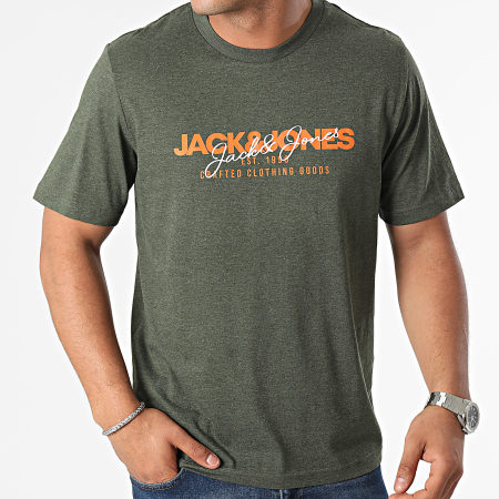 Jack And Jones - Juego de 3 camisetas Alvis gris marengo jaspeado verde marino caqui jaspeado