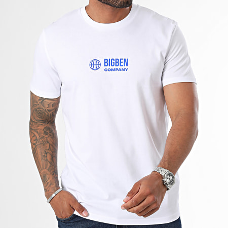 Big Ben - Tee Shirt Logo Vertical Blanc Bleu Roi