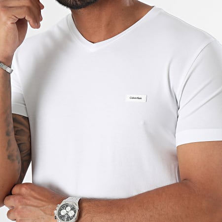 Calvin Klein - Tee Shirt Col V Slim 3492 Blanc