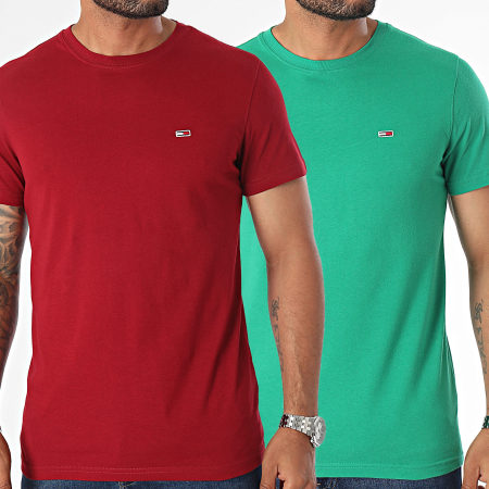 Tommy Hilfiger - Lote de 2 camisetas slim 5381 verde burdeos