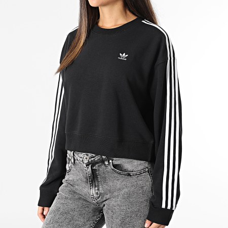 Adidas Originals - Top donna in felpa a righe con girocollo IR5522 Nero