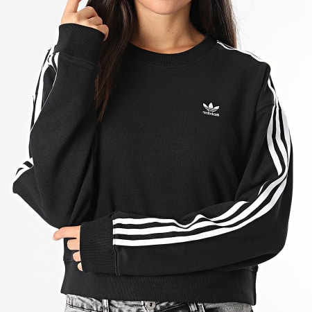 Adidas Originals - Camiseta de mujer con cuello redondo y rayas IR5522 Negro