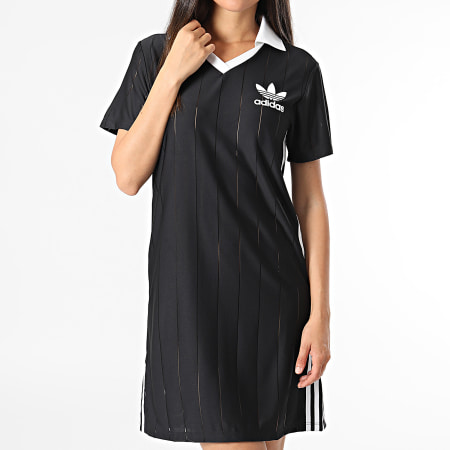 Adidas Originals - Robe Tee Shirt Col V Femme IX5510 Noir Blanc